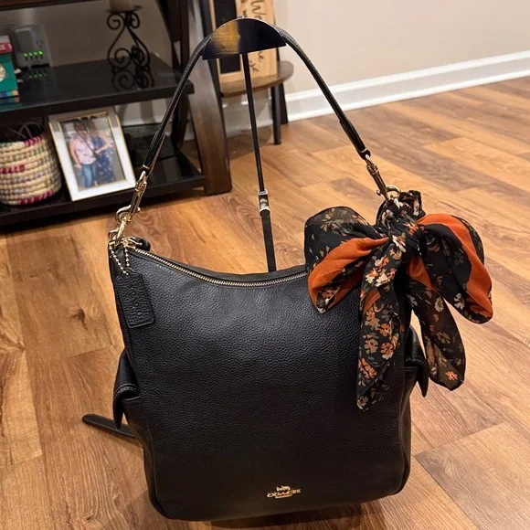 Coach “Pennie” Black Pebbled Leather Shoulder Bag (with Hang Tag & Twilly)(EUC) - Picture 3 of 17